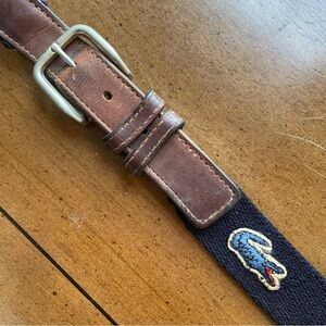Lacoste Brown Leather & Navy Fabric Belt with Crocodile Applique